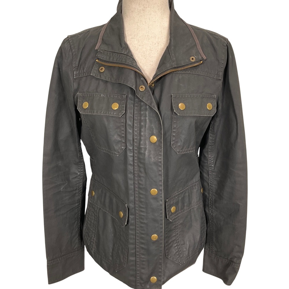 J Crew Waxed Jacket Womens Small Black Relaxed Boyfriend Field Safari‎ Coat